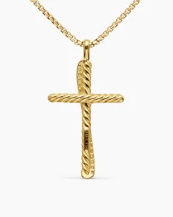 Crossover Cross Necklace 18K Yellow Gold with Diamonds, 35.6mm