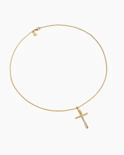 Crossover Cross Necklace 18K Yellow Gold with Diamonds, 35.6mm