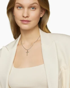 Crossover Cross Necklace Sterling Silver with 18K Yellow Gold, 35.6mm