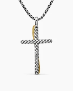 Crossover Cross Necklace Sterling Silver with 18K Yellow Gold, 35.6mm