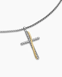 Crossover Cross Necklace Sterling Silver with 18K Yellow Gold, 35.6mm