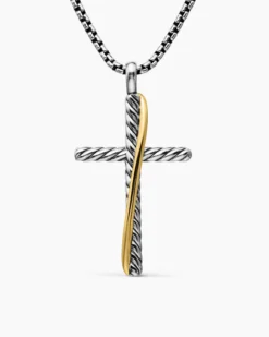 Crossover Cross Necklace Sterling Silver with 18K Yellow Gold, 35.6mm