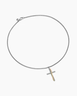 Crossover Cross Necklace Sterling Silver with 18K Yellow Gold, 35.6mm