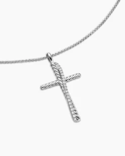 Crossover Cross Necklace Sterling Silver with Diamonds, 35.6mm