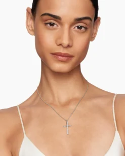 Crossover Cross Necklace Sterling Silver with Diamonds, 35.6mm