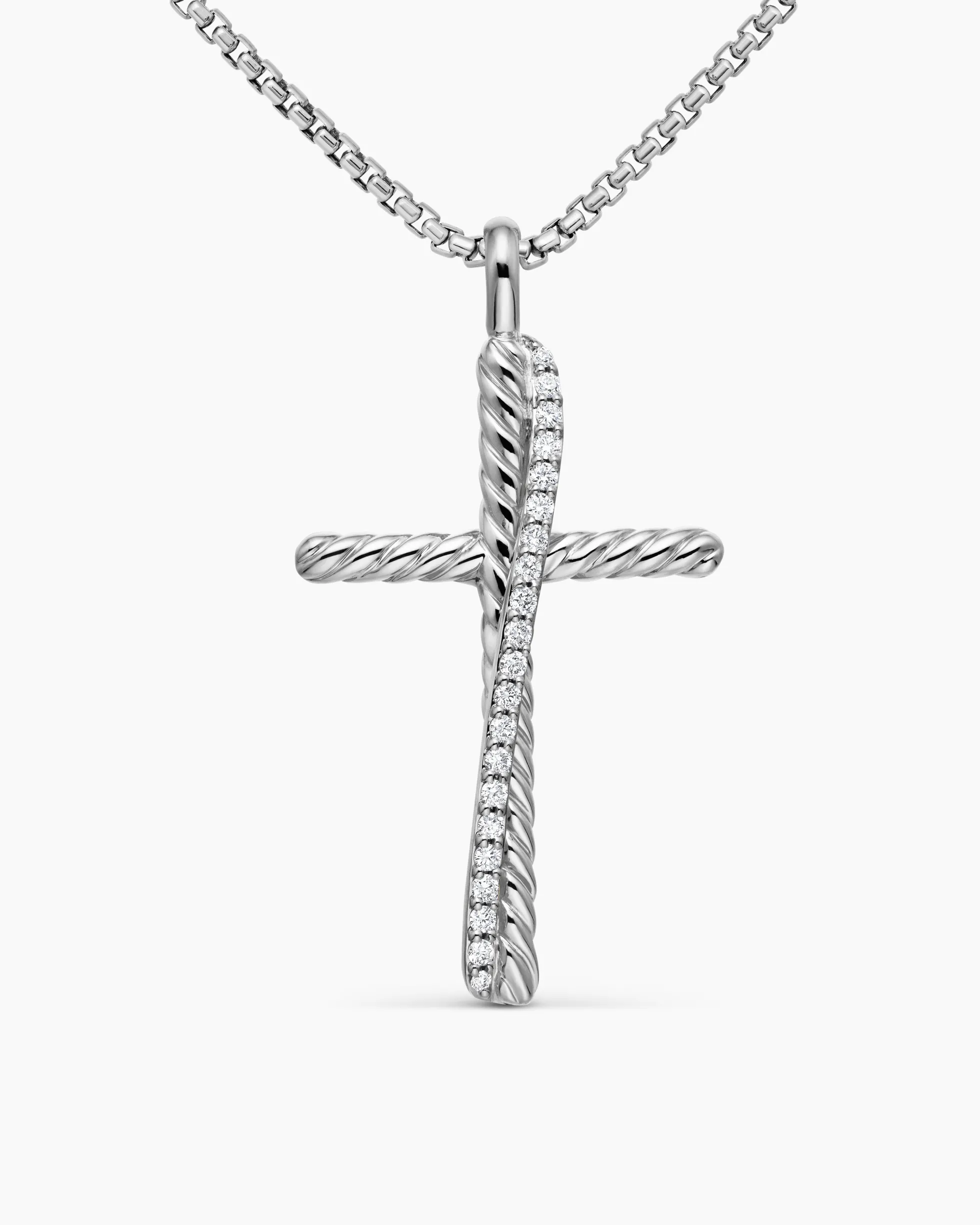 Crossover Cross Necklace Sterling Silver with Diamonds, 35.6mm