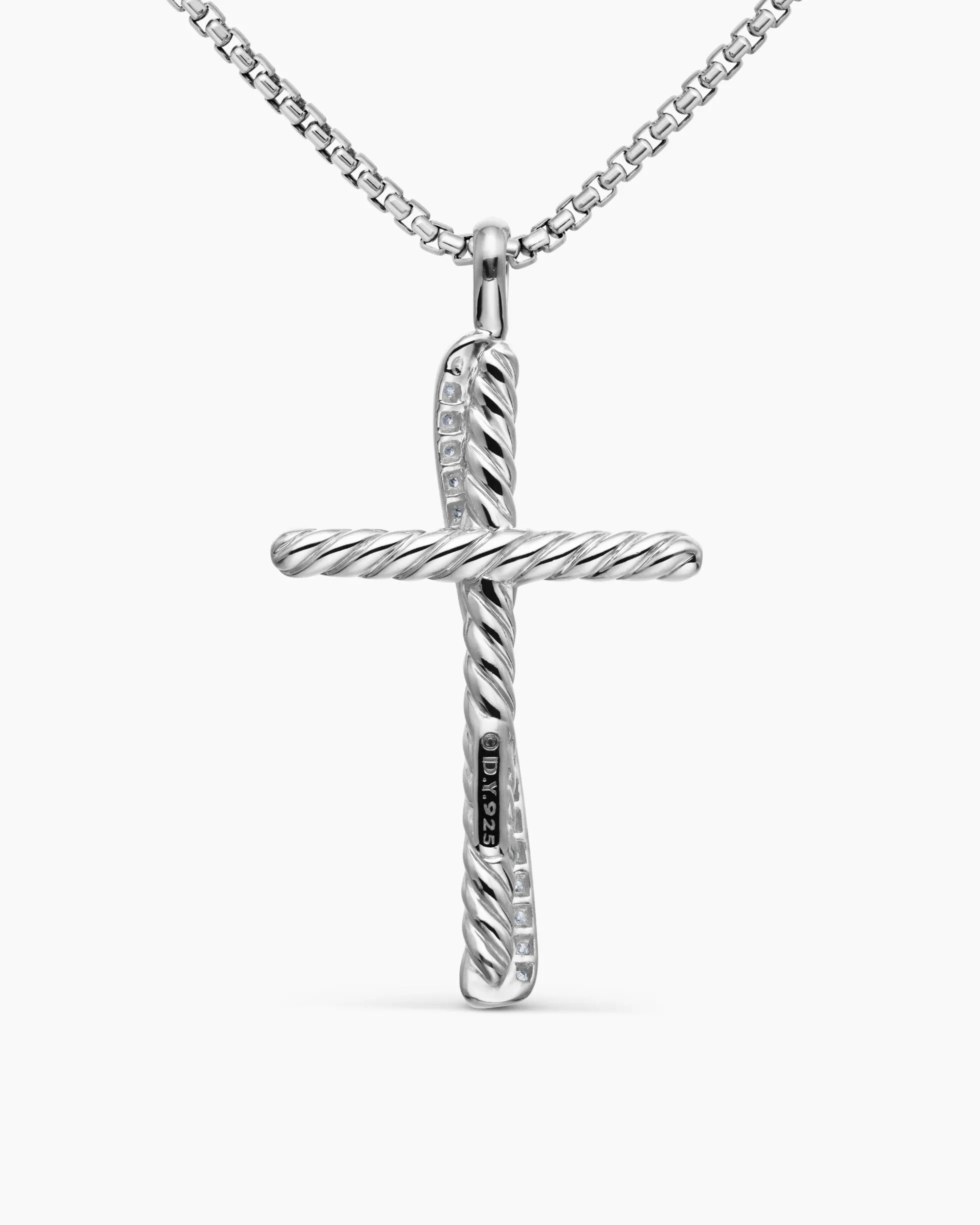 Crossover Cross Necklace Sterling Silver with Diamonds, 35.6mm