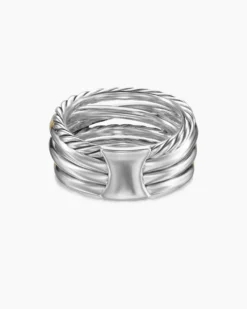 Crossover Five Row Ring Sterling Silver with 18K Yellow Gold and Diamonds, 11mm