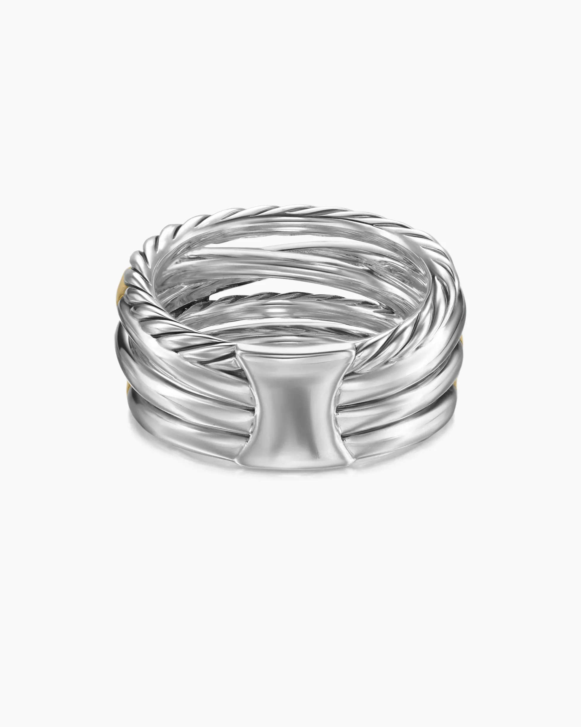 Crossover Five Row Ring Sterling Silver with 18K Yellow Gold and Diamonds, 11mm