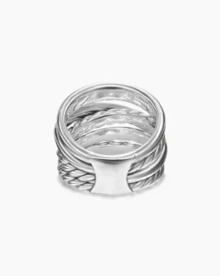 Crossover Five Row Ring Sterling Silver with 14K Yellow Gold, 17.5mm
