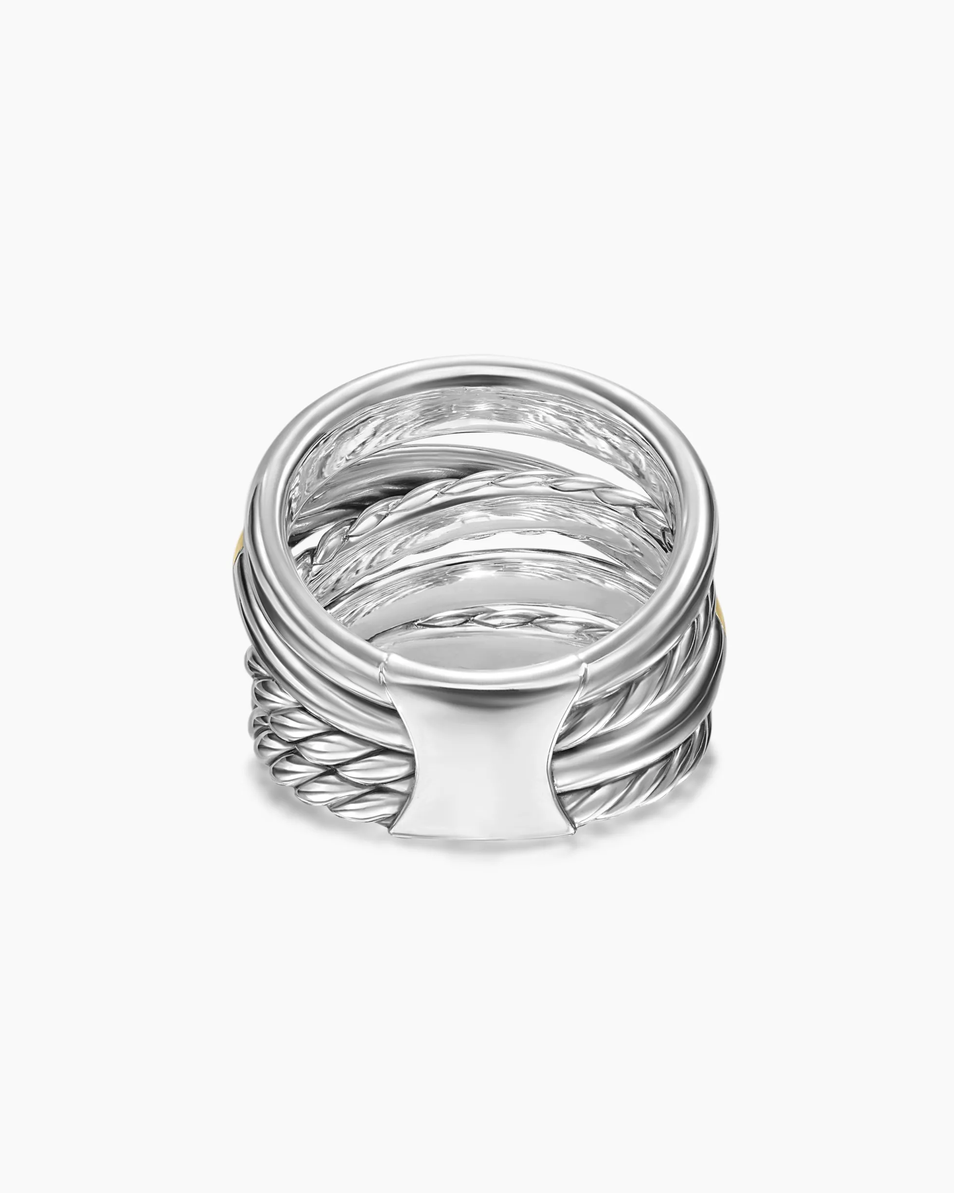 Crossover Five Row Ring Sterling Silver with 14K Yellow Gold, 17.5mm