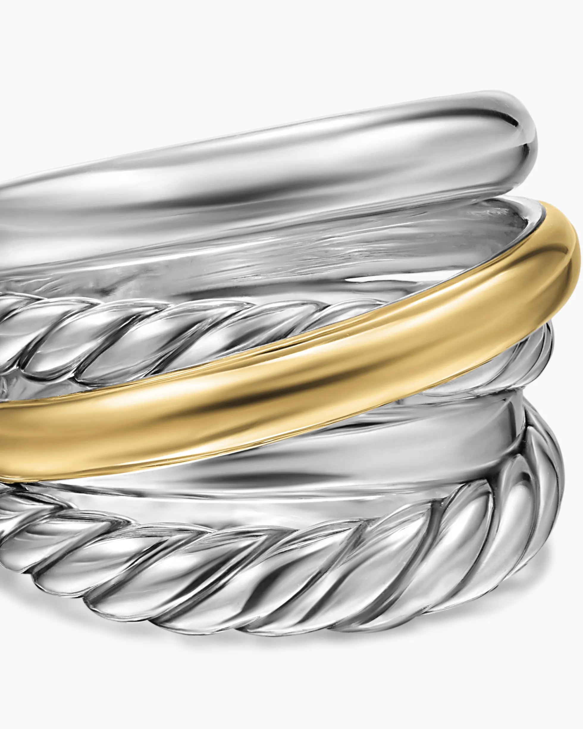 Crossover Five Row Ring Sterling Silver with 14K Yellow Gold, 17.5mm