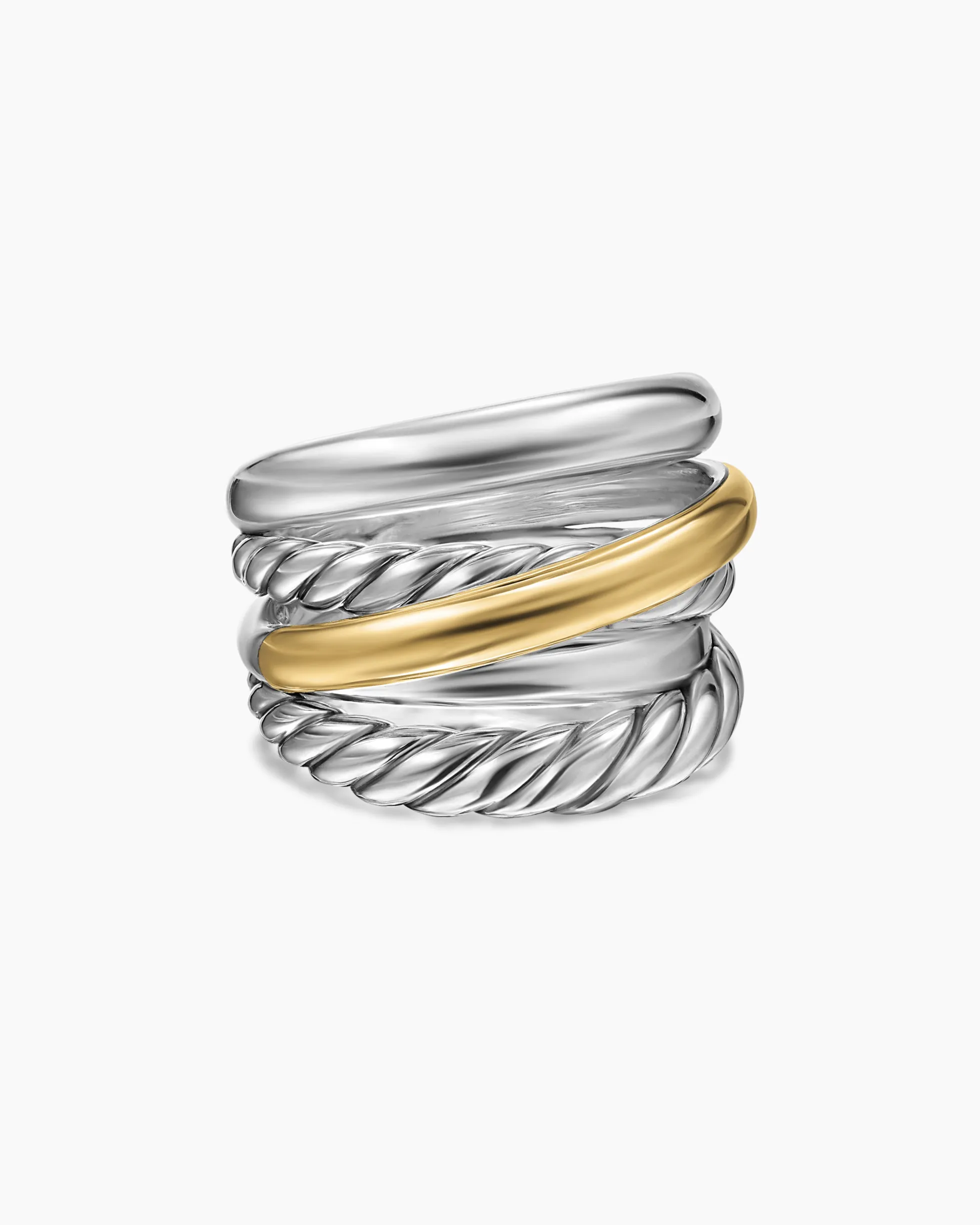 Crossover Five Row Ring Sterling Silver with 14K Yellow Gold, 17.5mm