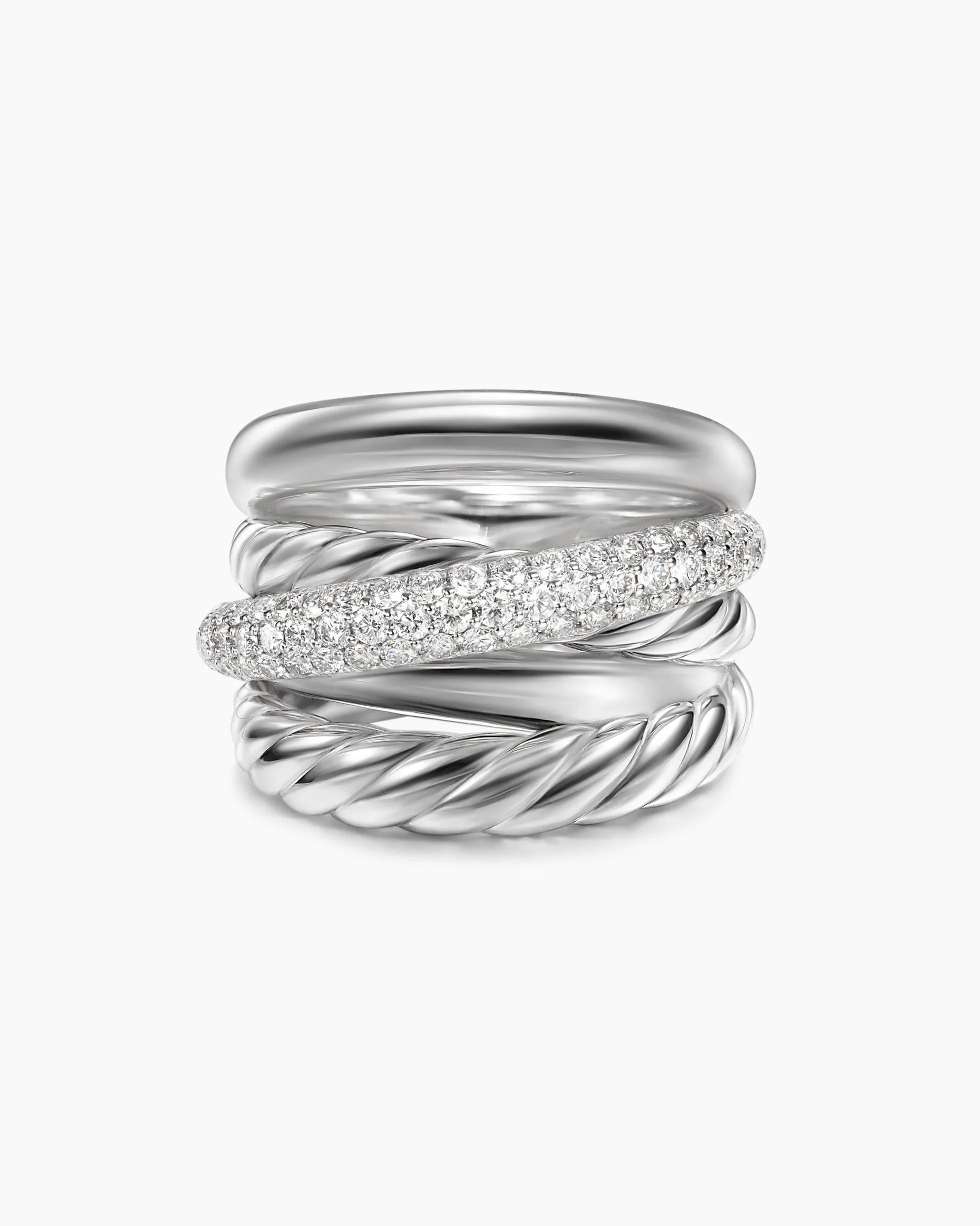 Crossover Five Row Ring Sterling Silver with Diamonds, 17.5mm
