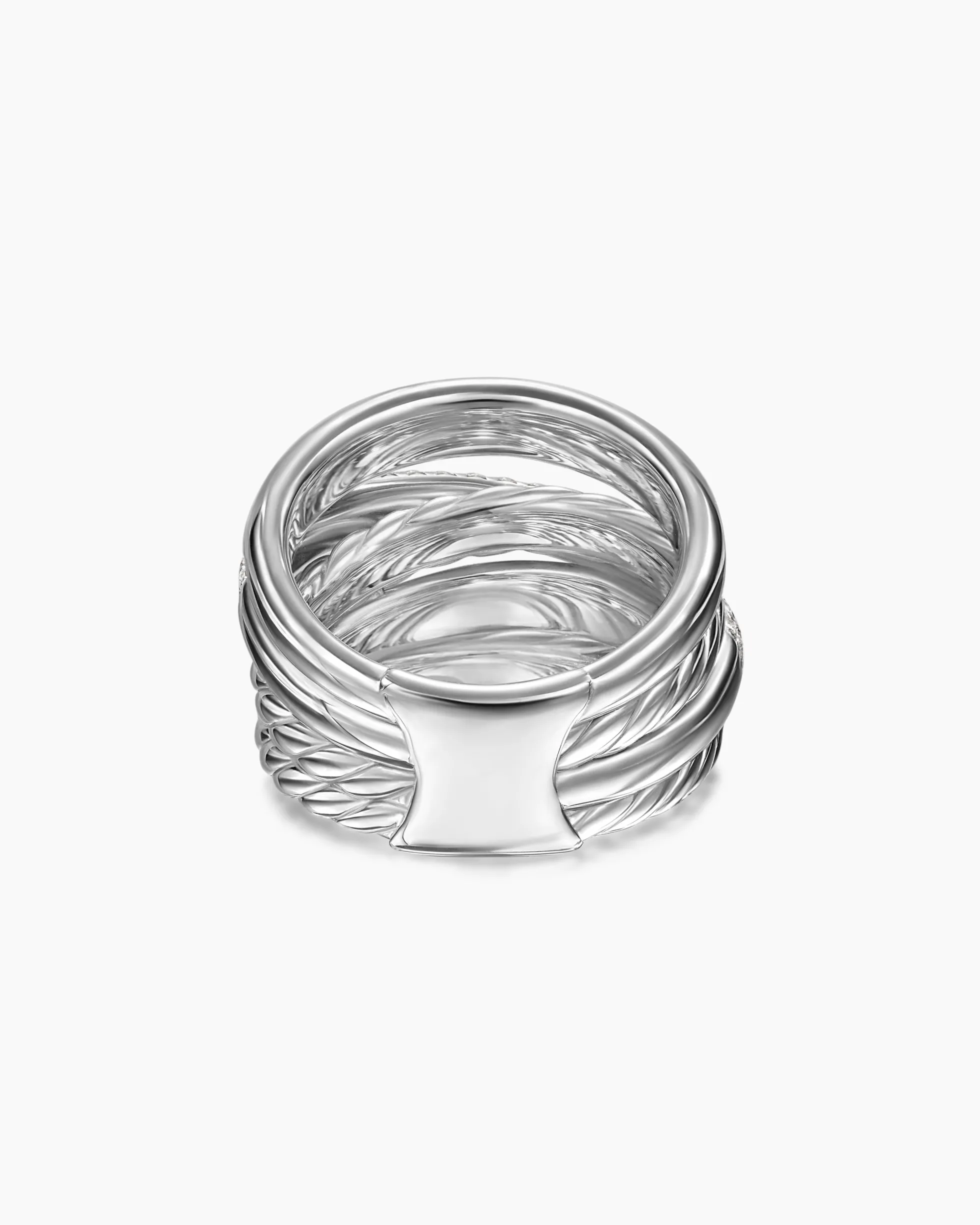 Crossover Five Row Ring Sterling Silver with Diamonds, 17.5mm
