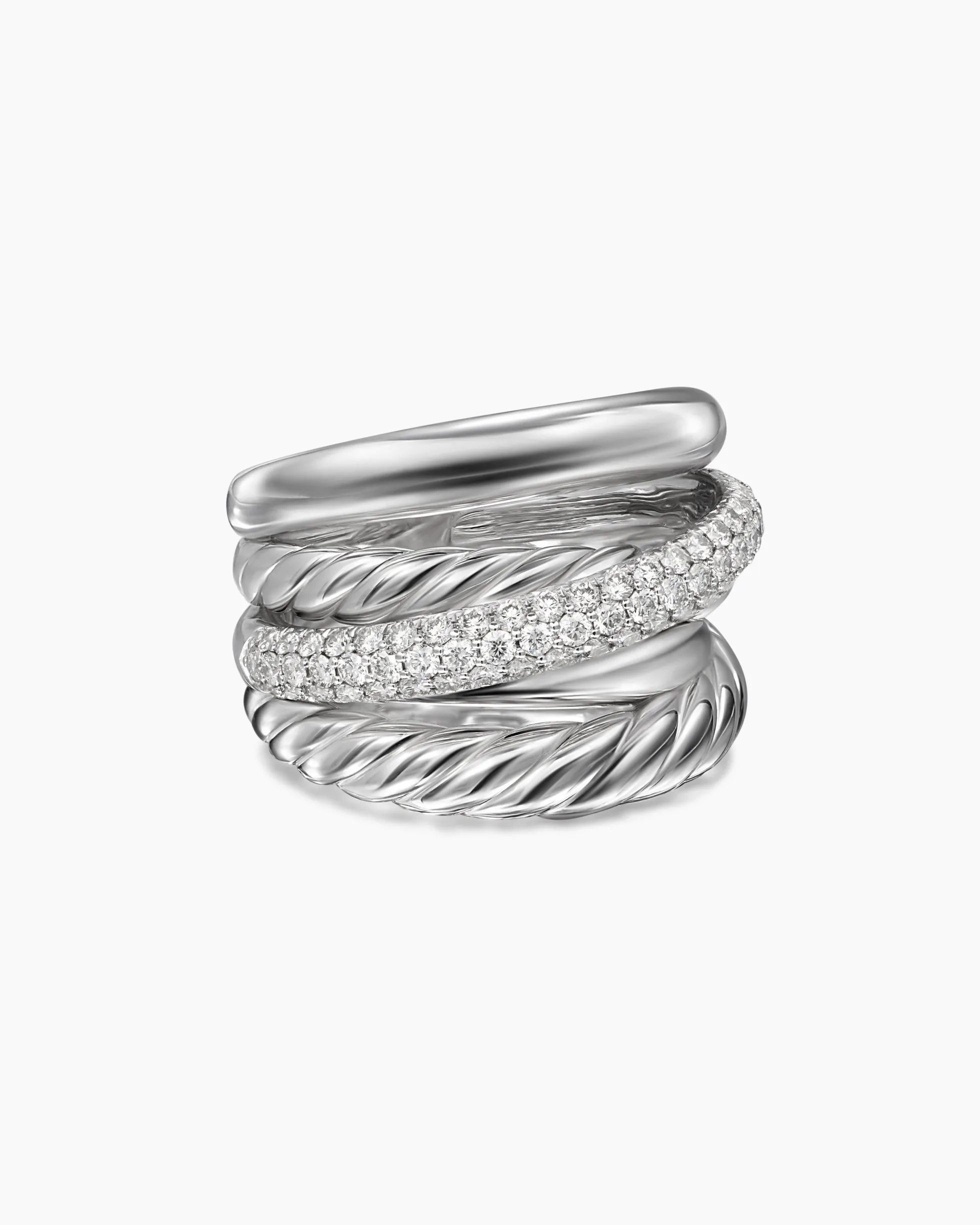 Crossover Five Row Ring Sterling Silver with Diamonds, 17.5mm