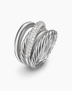 Crossover Five Row Ring Sterling Silver with Diamonds, 17.5mm
