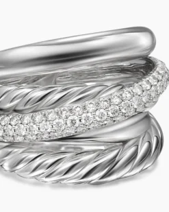 Crossover Five Row Ring Sterling Silver with Diamonds, 17.5mm