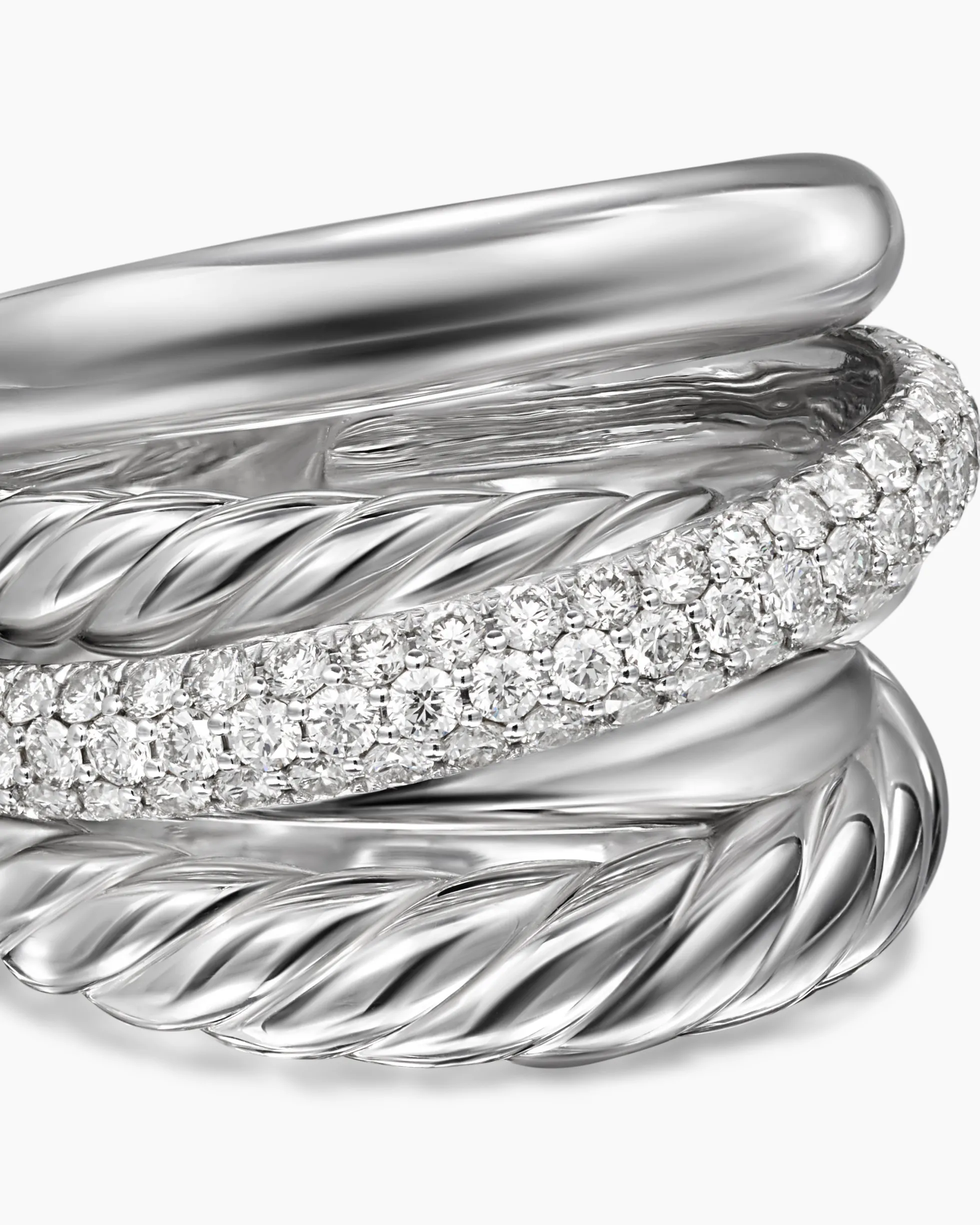 Crossover Five Row Ring Sterling Silver with Diamonds, 17.5mm