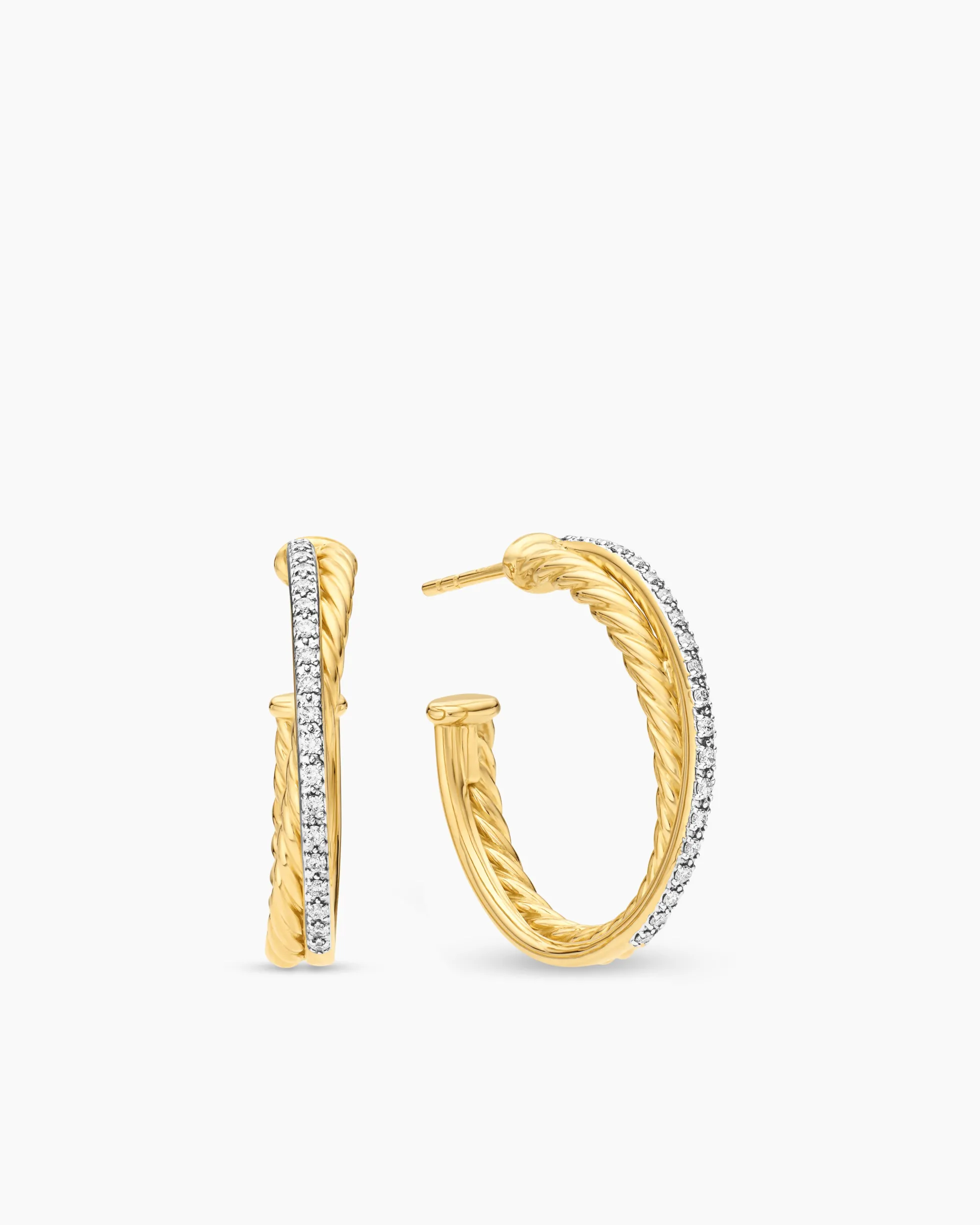 Crossover Hoop Earrings 18K Yellow Gold with Diamonds, 26.5mm