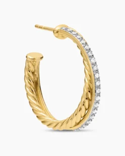 Crossover Hoop Earrings 18K Yellow Gold with Diamonds, 26.5mm