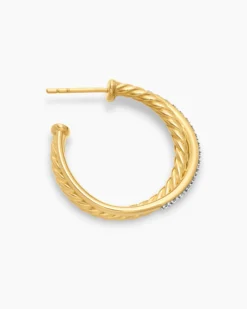 Crossover Hoop Earrings 18K Yellow Gold with Diamonds, 26.5mm