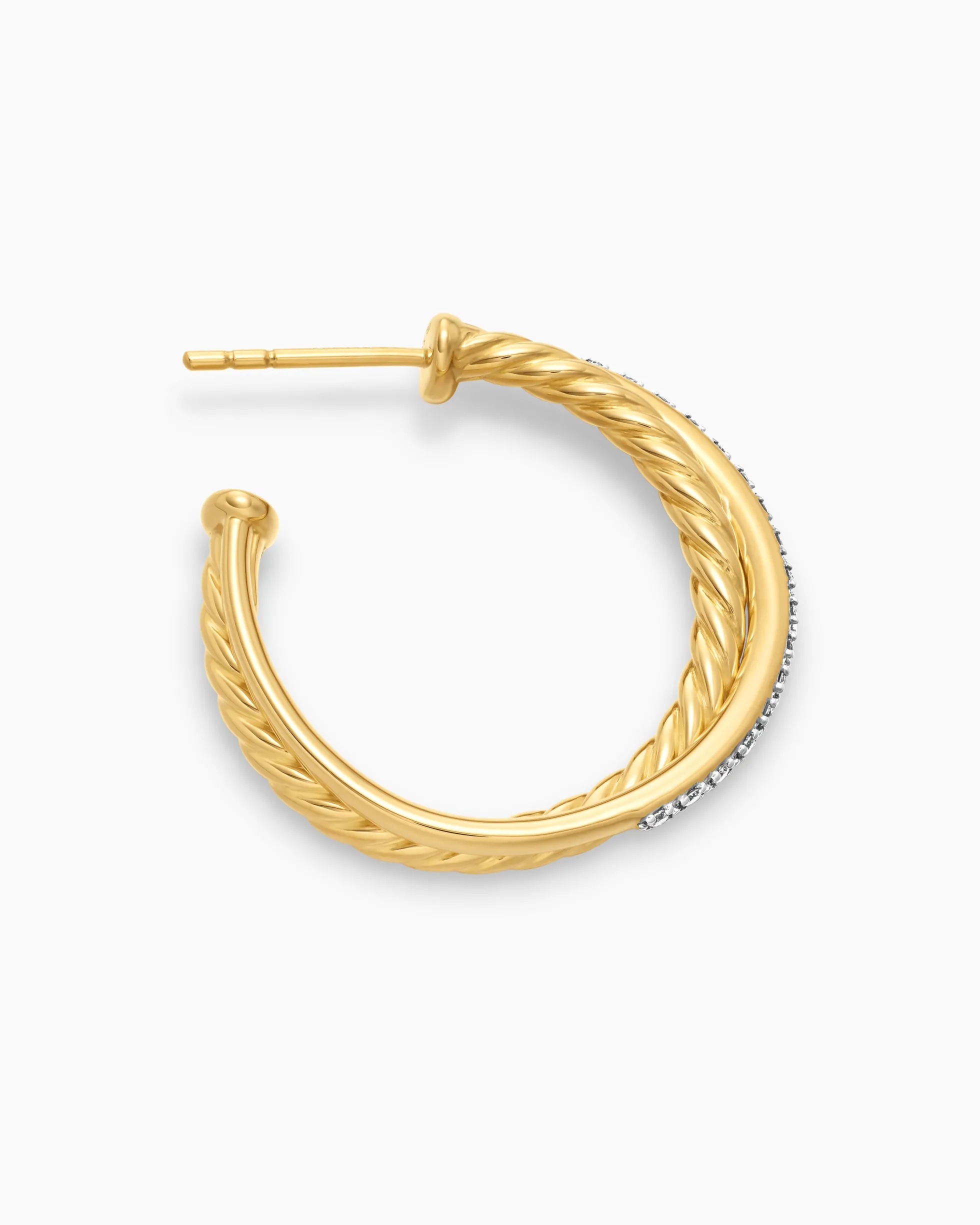 Crossover Hoop Earrings 18K Yellow Gold with Diamonds, 26.5mm