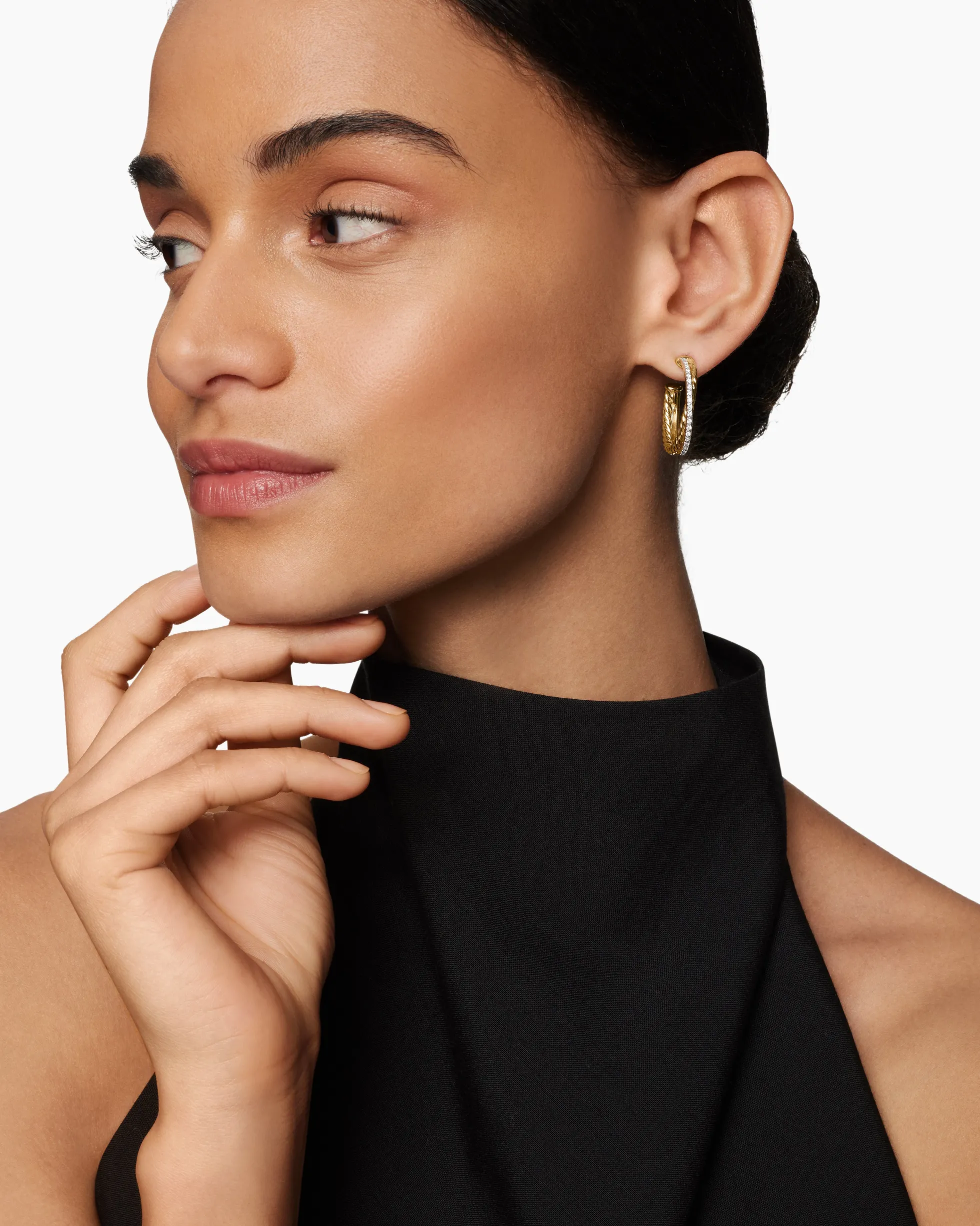Crossover Hoop Earrings 18K Yellow Gold with Diamonds, 26.5mm