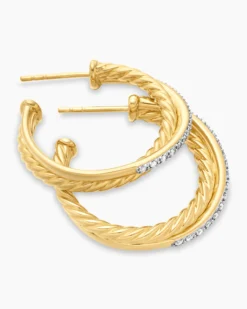 Crossover Hoop Earrings 18K Yellow Gold with Diamonds, 26.5mm