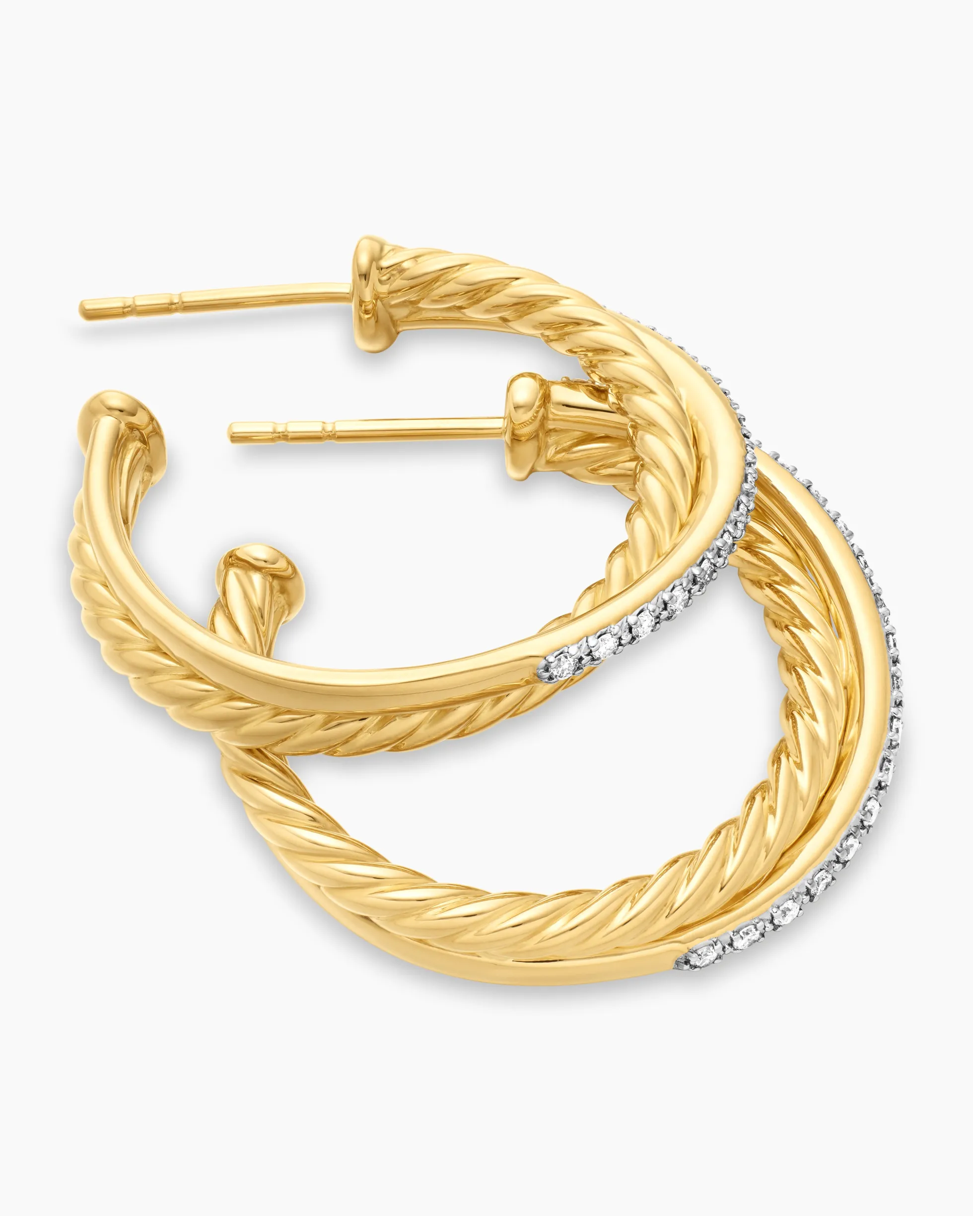 Crossover Hoop Earrings 18K Yellow Gold with Diamonds, 26.5mm