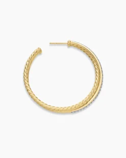 Crossover Hoop Earrings 18K Yellow Gold with Diamonds, 44mm