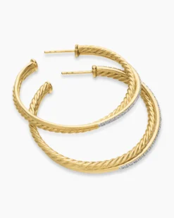 Crossover Hoop Earrings 18K Yellow Gold with Diamonds, 44mm