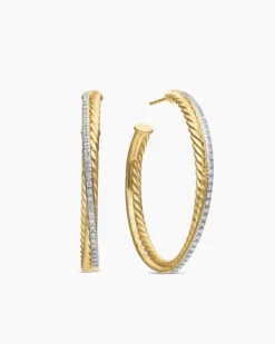 Crossover Hoop Earrings 18K Yellow Gold with Diamonds, 44mm