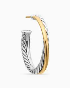 Crossover Hoop Earrings Sterling Silver with 18K Yellow Gold, 26.5mm