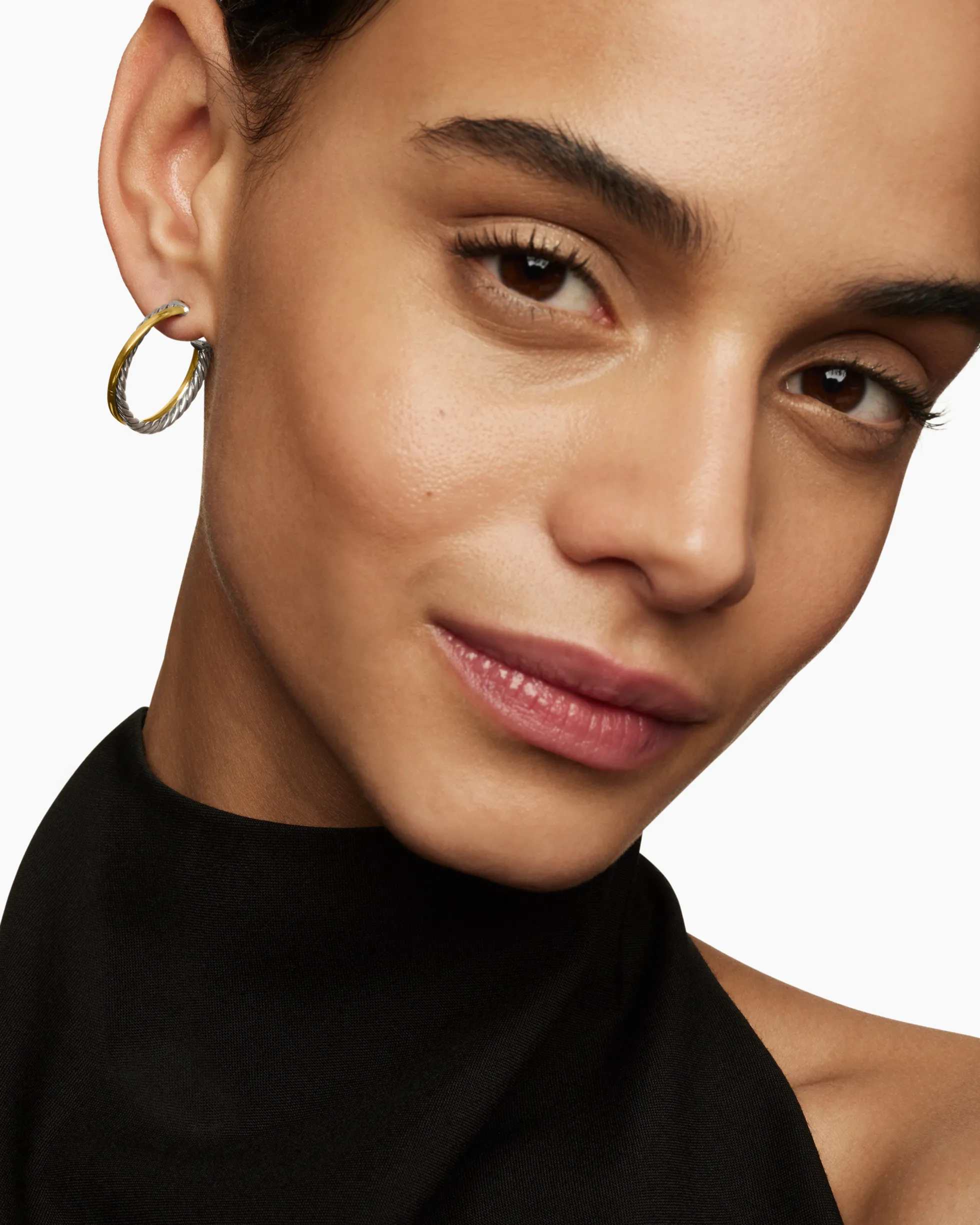 Crossover Hoop Earrings Sterling Silver with 18K Yellow Gold, 26.5mm