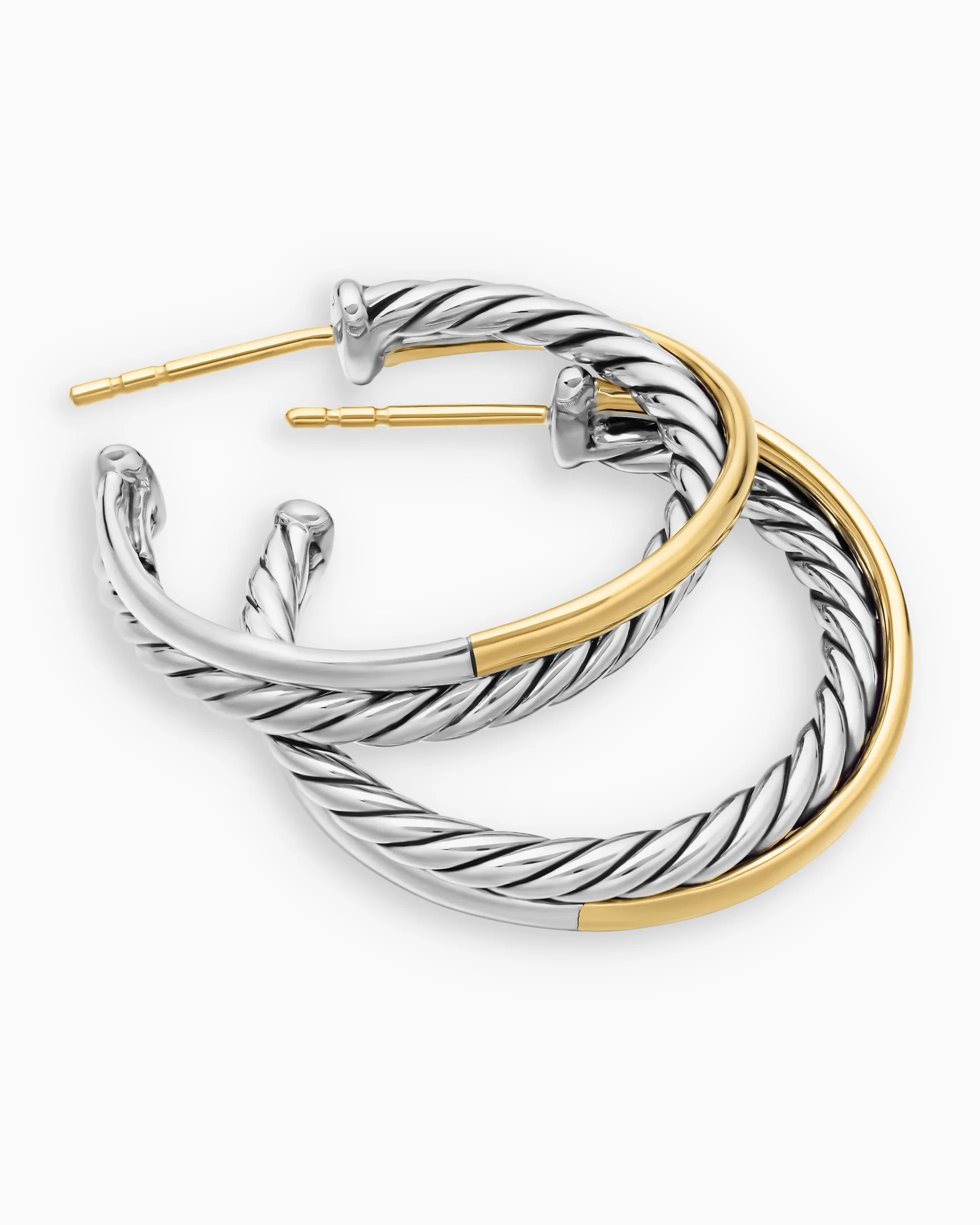 Crossover Hoop Earrings Sterling Silver with 18K Yellow Gold, 26.5mm