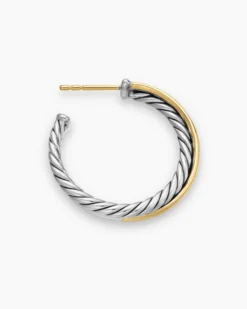 Crossover Hoop Earrings Sterling Silver with 18K Yellow Gold, 26.5mm