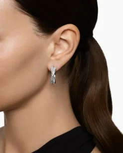 Crossover Hoop Earrings Sterling Silver, 22.3mm