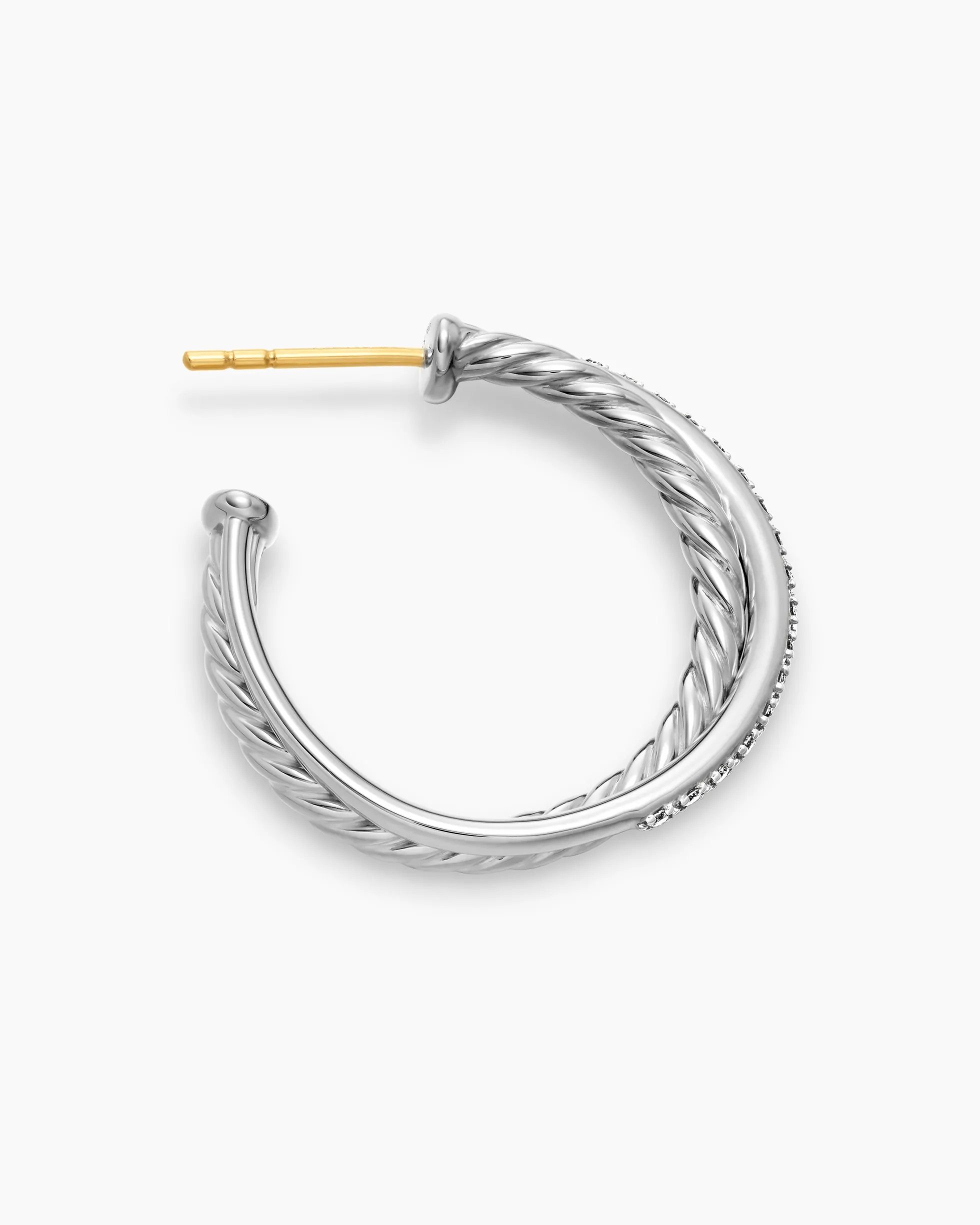 Crossover Hoop Earrings Sterling Silver with Diamonds, 26.5mm