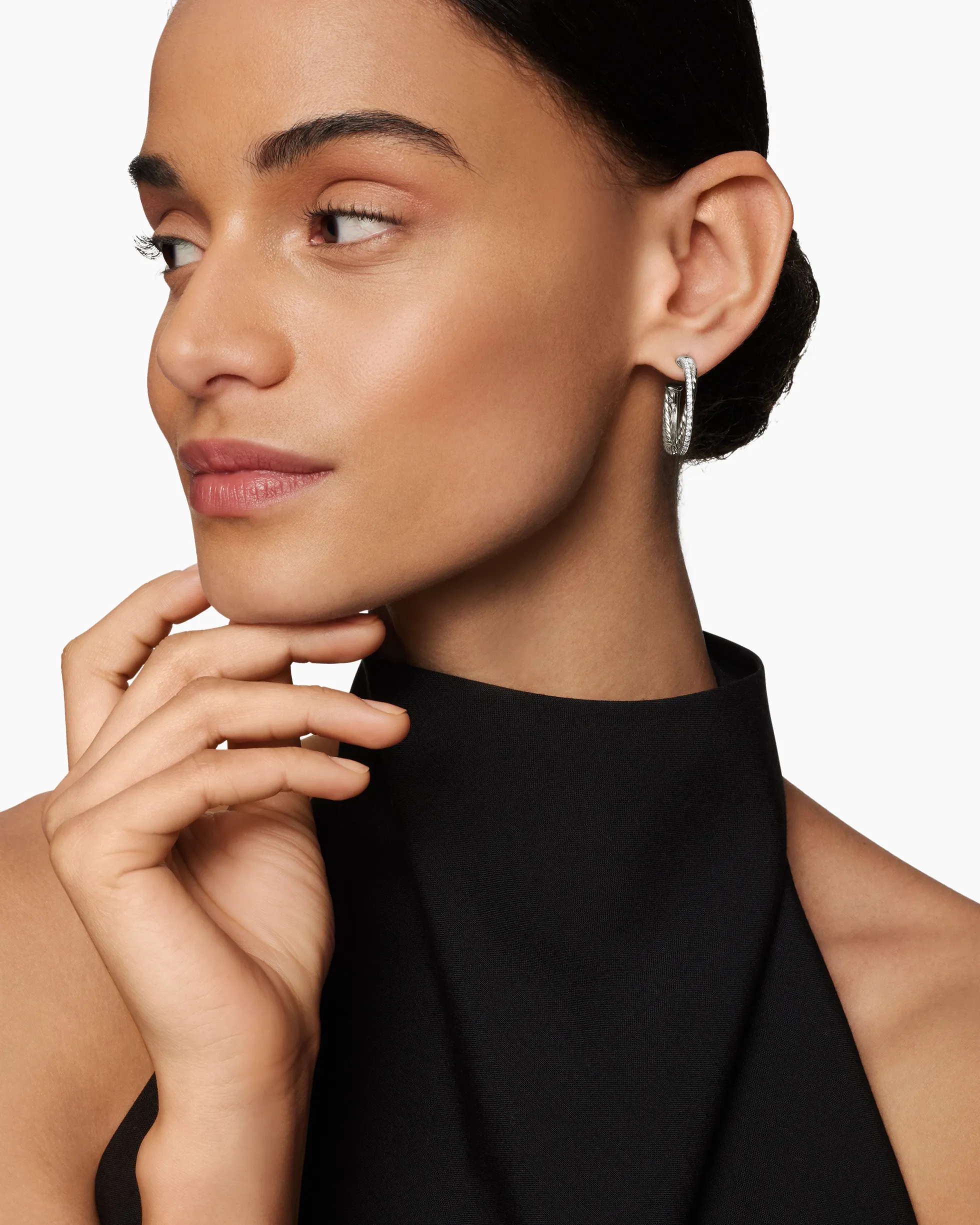Crossover Hoop Earrings Sterling Silver with Diamonds, 26.5mm