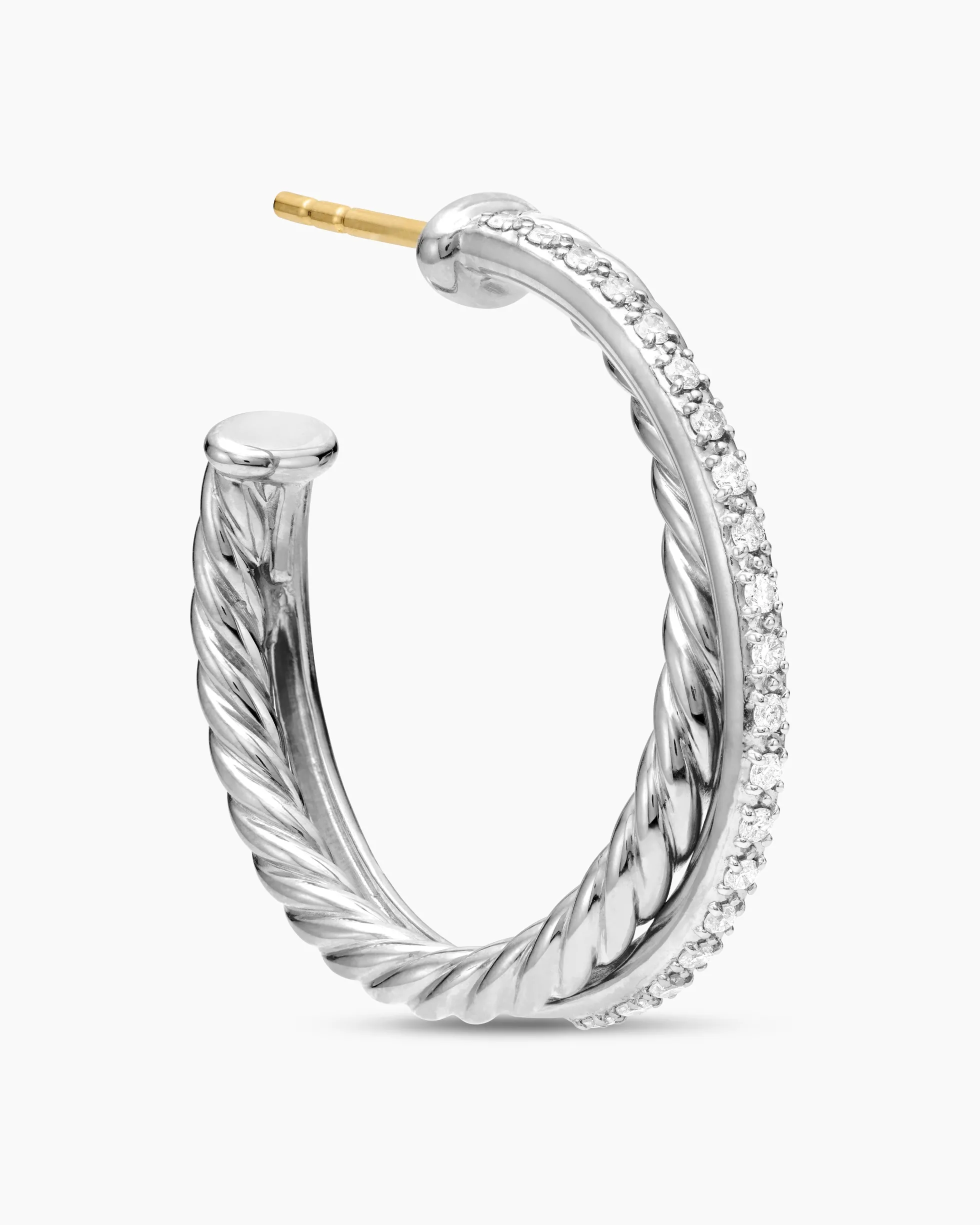Crossover Hoop Earrings Sterling Silver with Diamonds, 26.5mm
