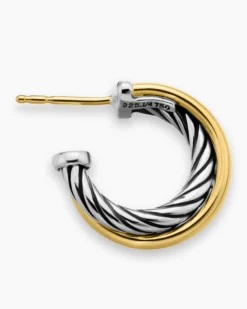 Crossover Hoop Earrings Sterling Silver with 18K Yellow Gold, 17mm