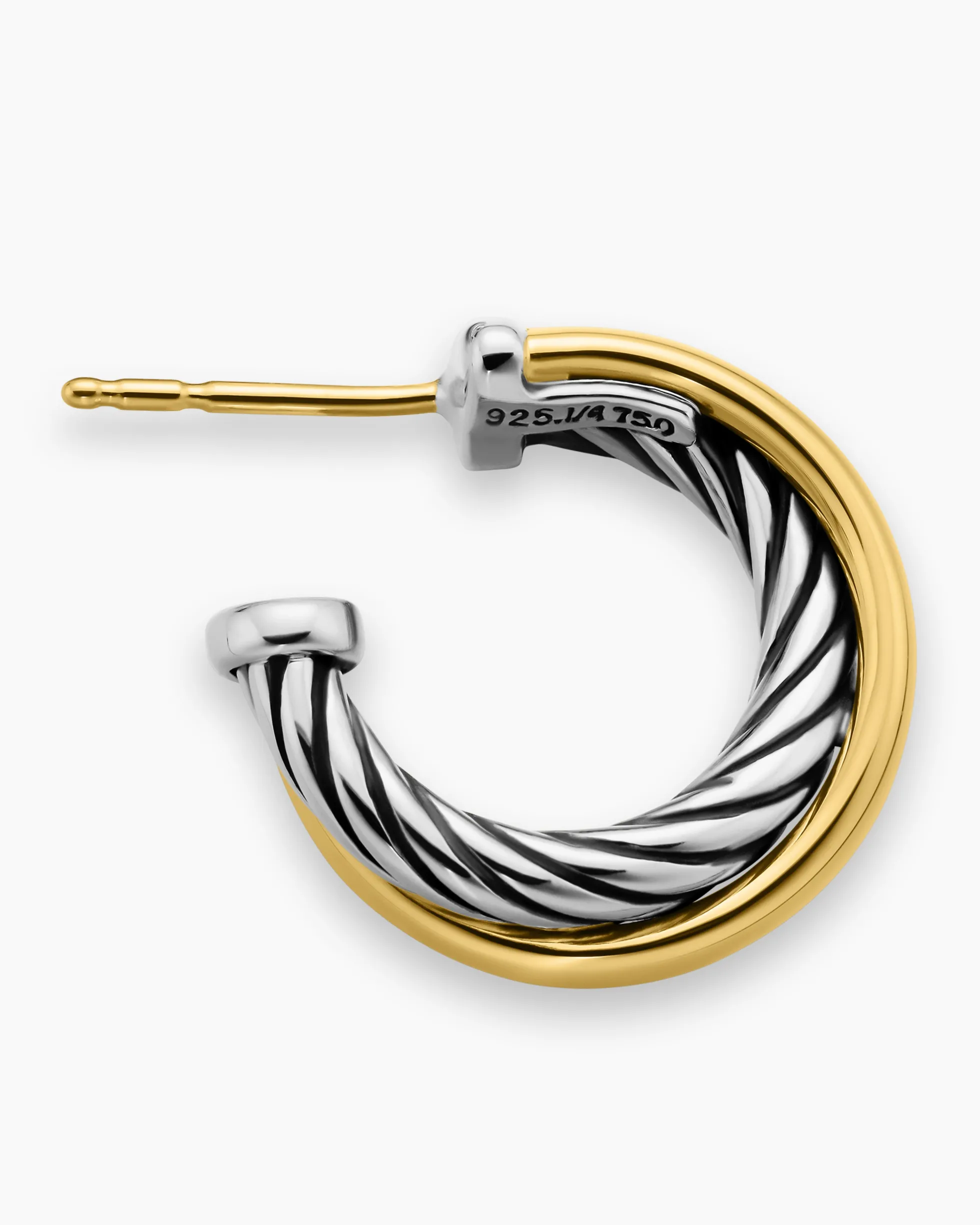 Crossover Hoop Earrings Sterling Silver with 18K Yellow Gold, 17mm