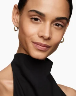 Crossover Hoop Earrings Sterling Silver with 18K Yellow Gold, 17mm