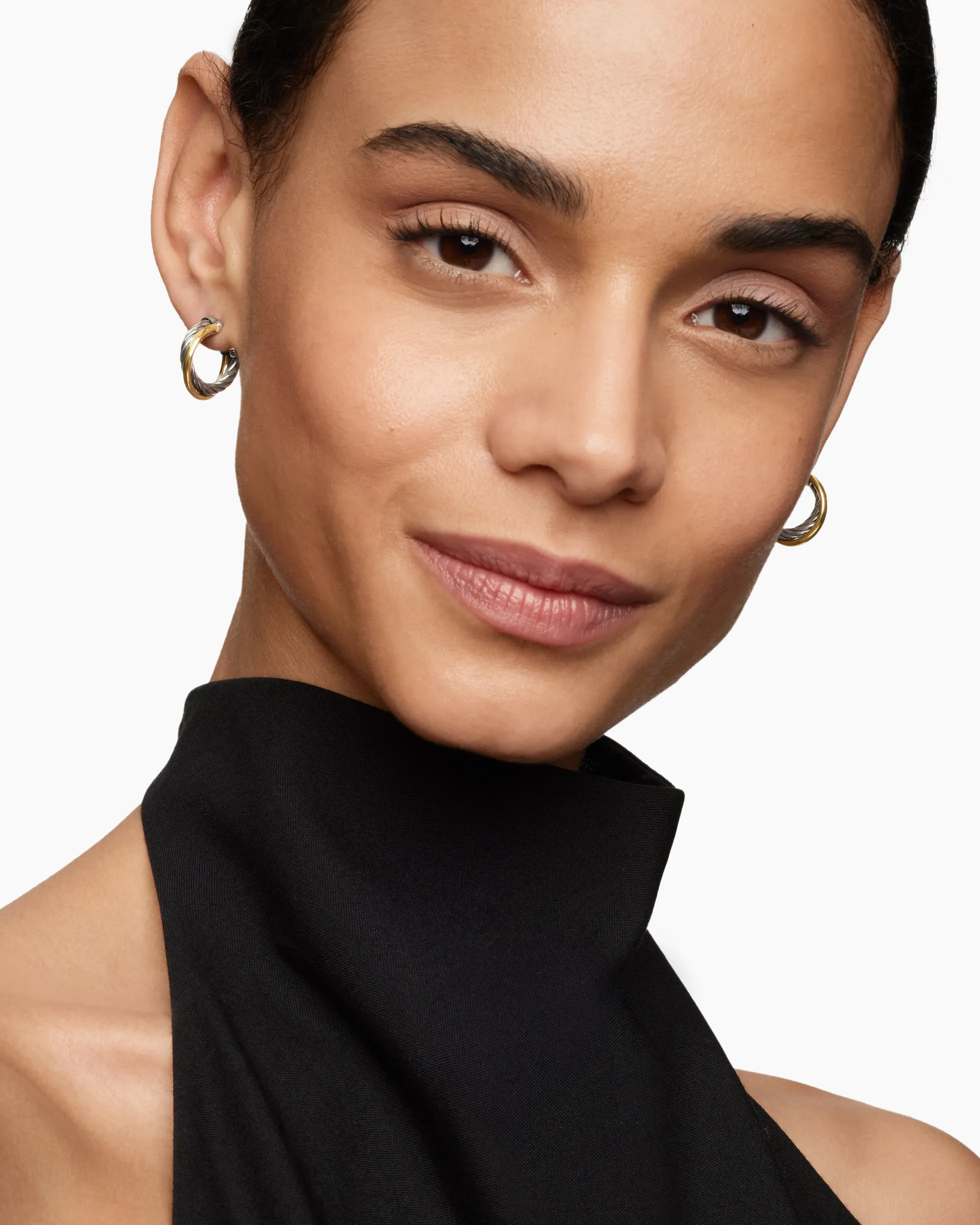 Crossover Hoop Earrings Sterling Silver with 18K Yellow Gold, 17mm