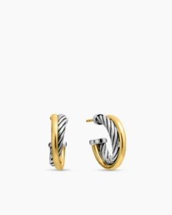 Crossover Hoop Earrings Sterling Silver with 18K Yellow Gold, 17mm