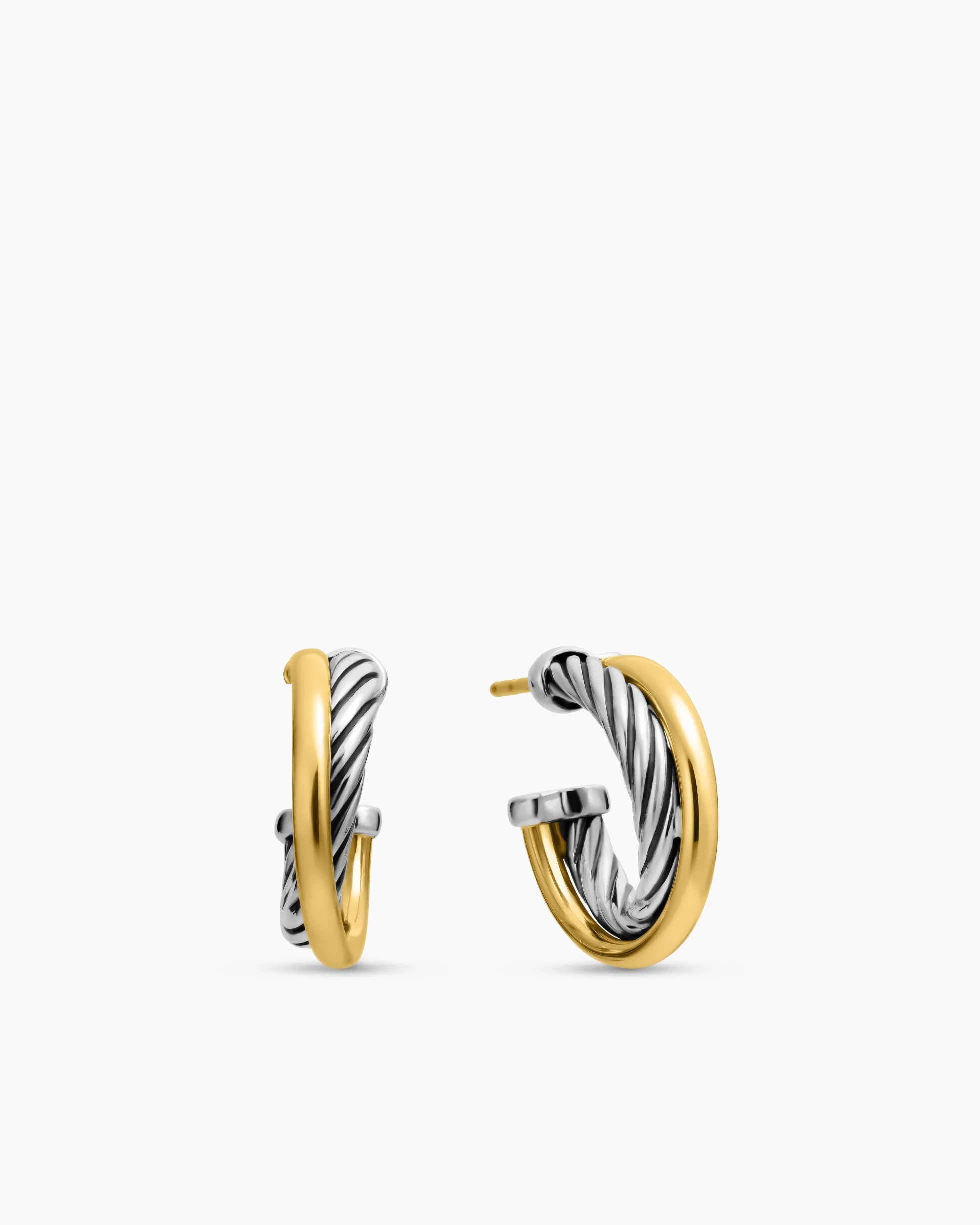 Crossover Hoop Earrings Sterling Silver with 18K Yellow Gold, 17mm
