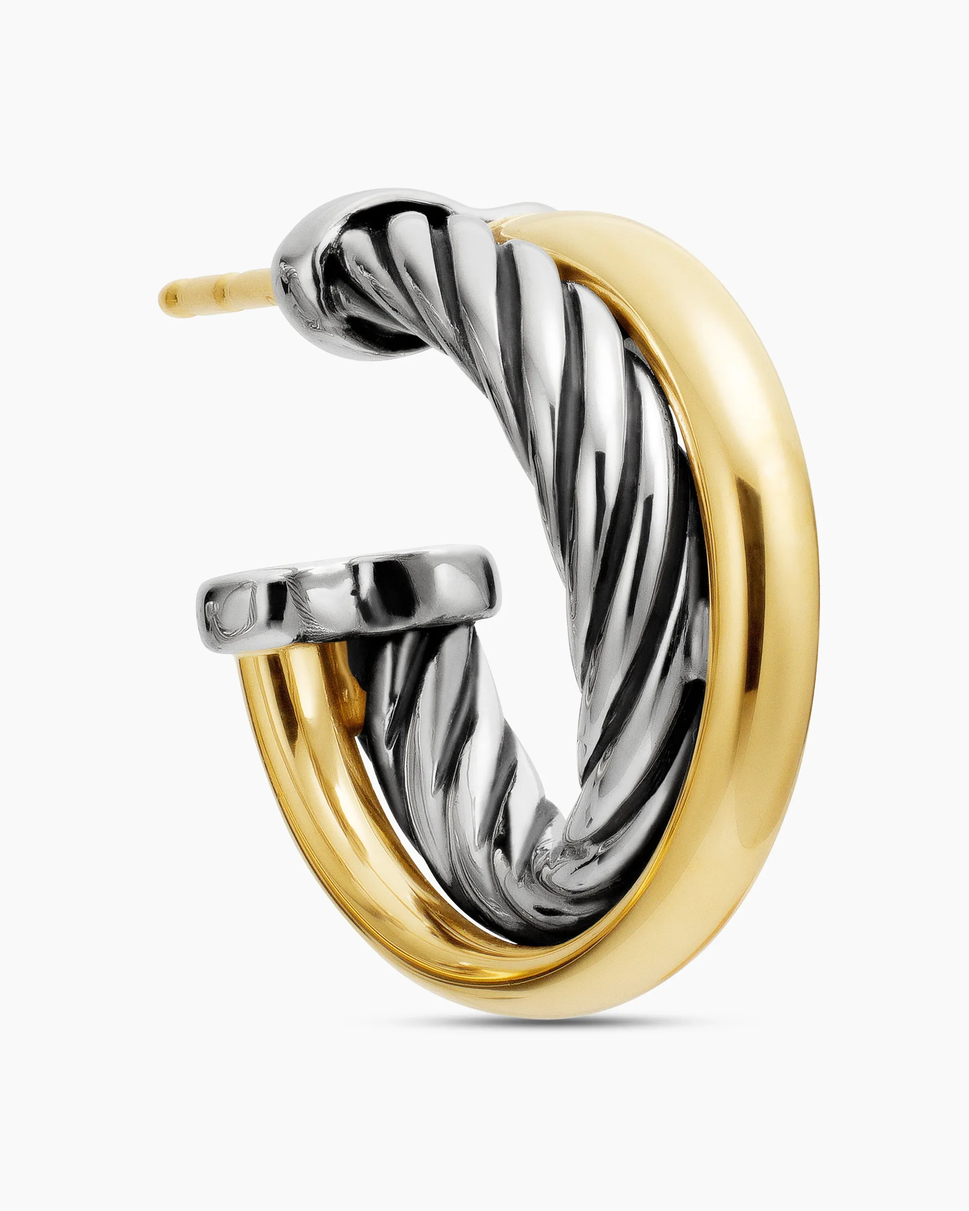 Crossover Hoop Earrings Sterling Silver with 18K Yellow Gold, 17mm