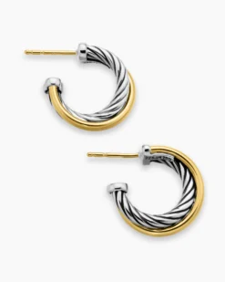 Crossover Hoop Earrings Sterling Silver with 18K Yellow Gold, 17mm