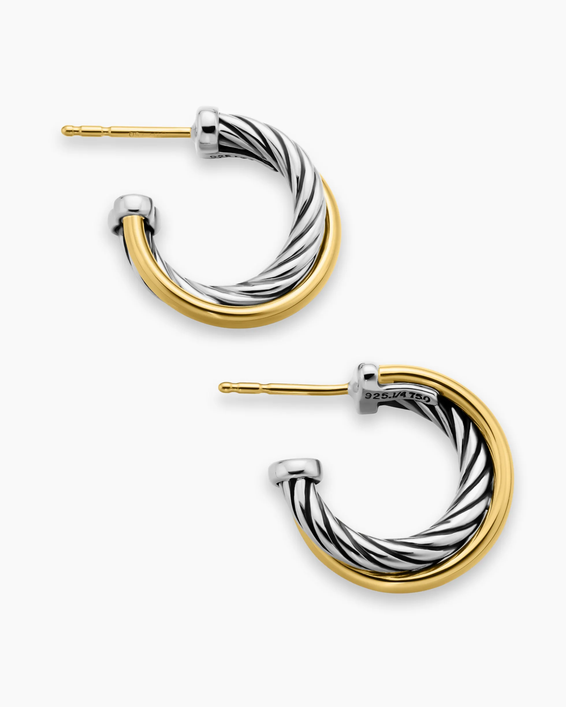 Crossover Hoop Earrings Sterling Silver with 18K Yellow Gold, 17mm